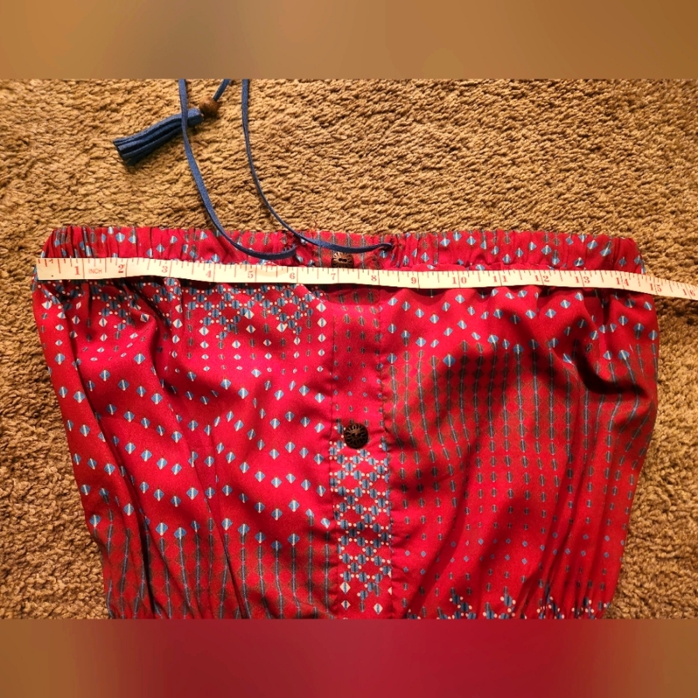 WISH Red Blue Tribal Print Strapless Dress - Picture 5 of 10